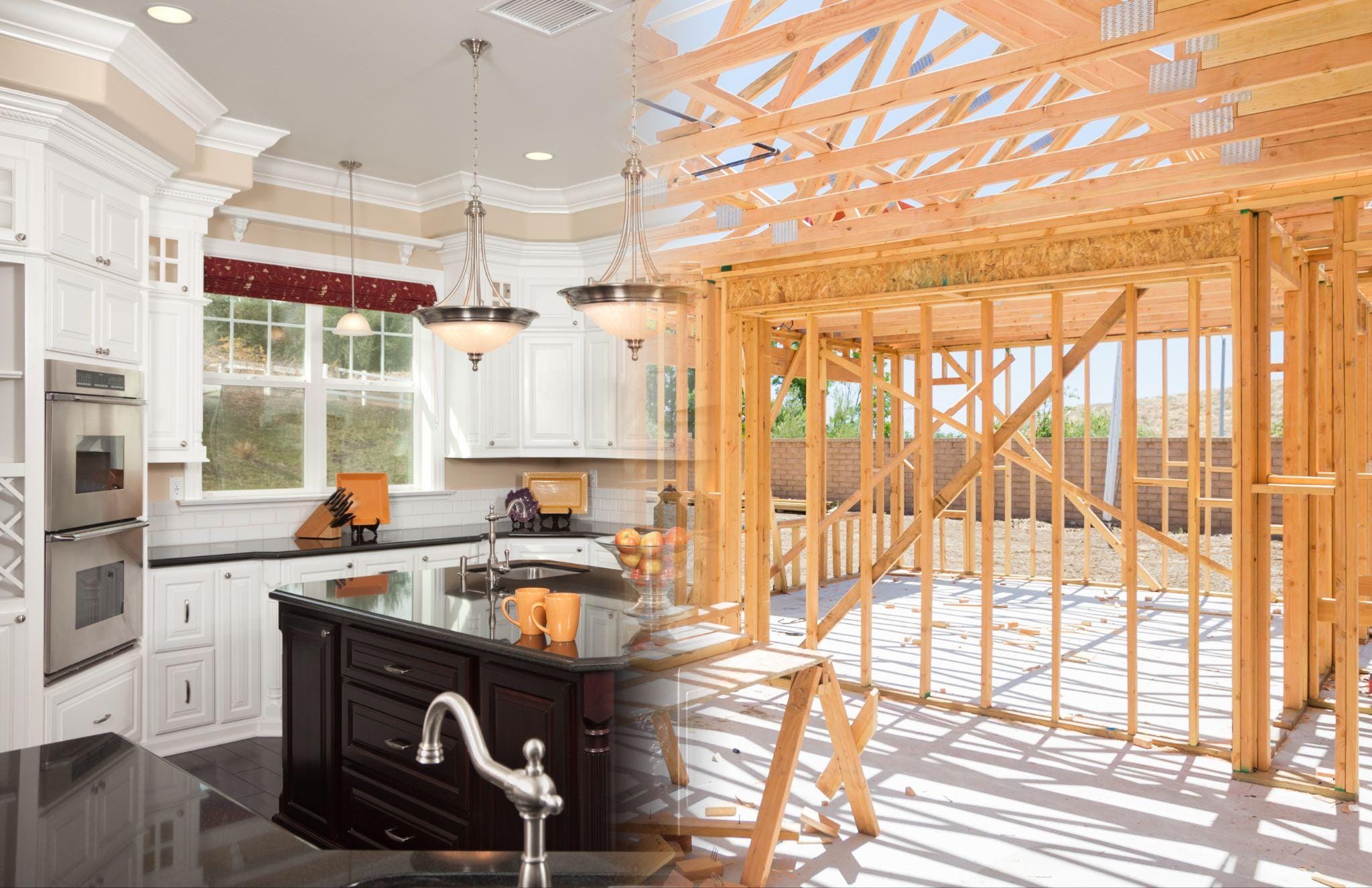 home being built transitioning into a finished house