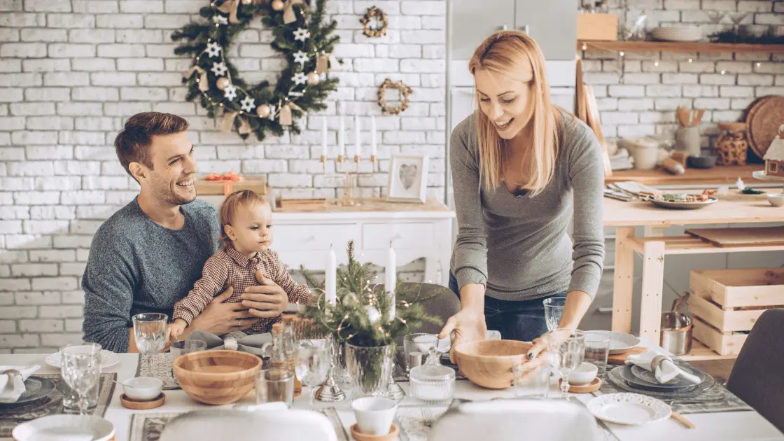 family enjoying the holidays in their new home